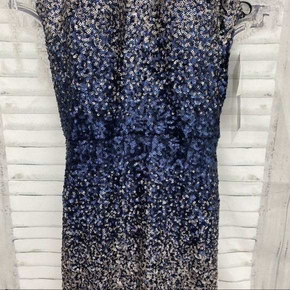 Betsy & Adam Size 2 Long Dress Gown Ombre Sequins Mock Neck Sleeveless Blue - Picture 7 of 16